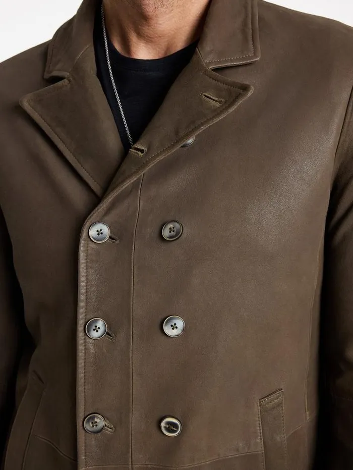 CUTAWAY DOUBLE BREASTED COAT Twine Brown Men John Varvatos Leather Jackets
