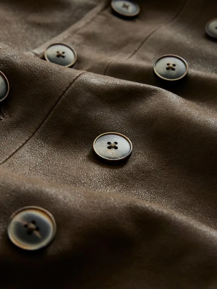 CUTAWAY DOUBLE BREASTED COAT Twine Brown Men John Varvatos Leather Jackets