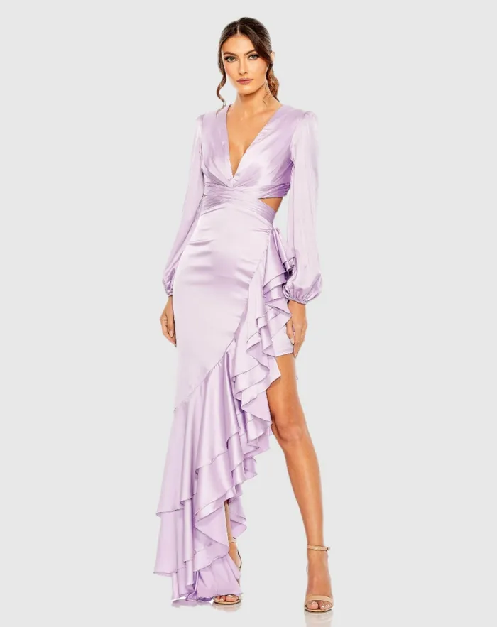 Cut Out Asymmetrical Ruffled Gown Lilac Women Daytime Dresses Mac Duggal