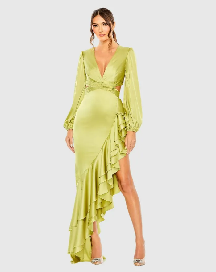 Cut Out Asymmetrical Ruffled Gown Lilac Women Daytime Dresses Mac Duggal