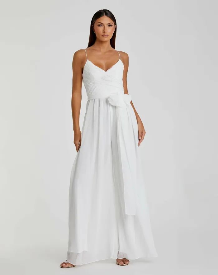 Daytime Dresses Flowy Faux Wrap Jumpsuit White 8211 Mac Duggal Women