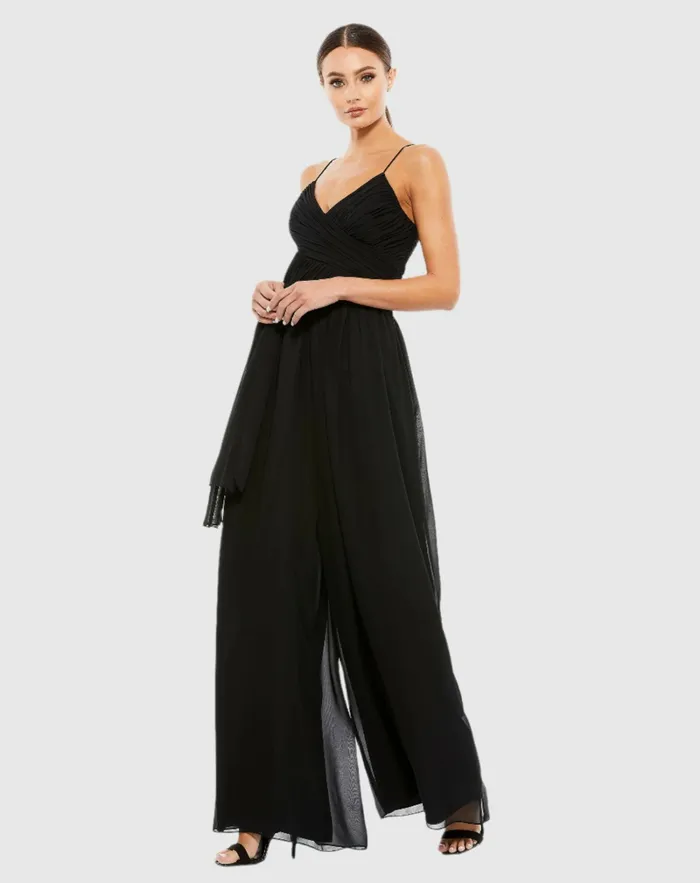 Daytime Dresses Flowy Faux Wrap Jumpsuit White 8211 Mac Duggal Women
