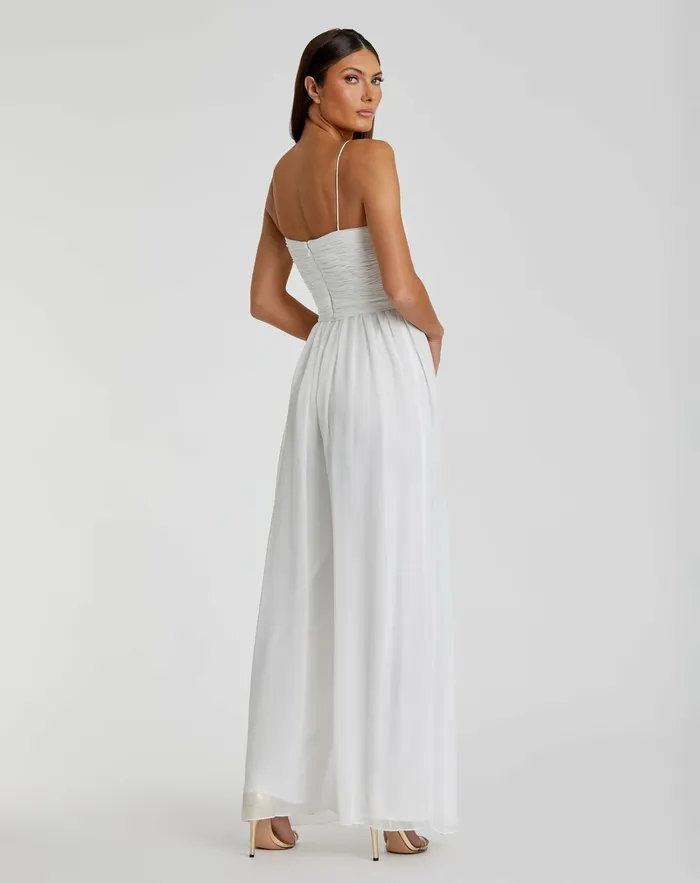 Daytime Dresses Flowy Faux Wrap Jumpsuit White 8211 Mac Duggal Women