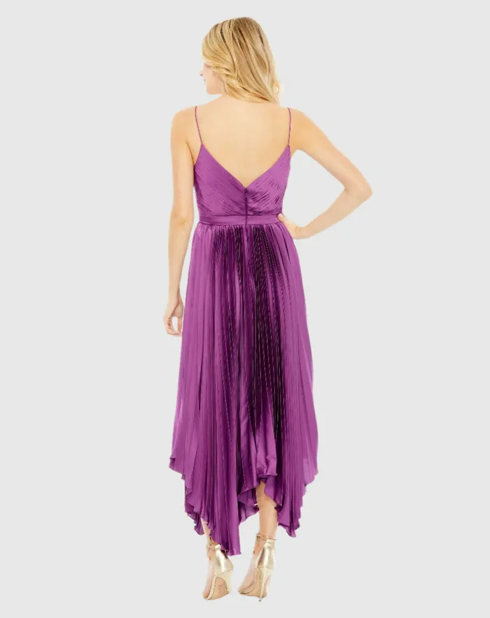 Daytime Dresses Women Mac Duggal Pleated Satin Flowy Midi Dress Amethyst