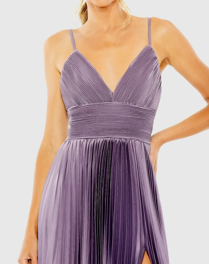 Daytime Dresses Women Mac Duggal Purple Slim Strap Ruched Top Heat Pleated Dress Vintage Lilac