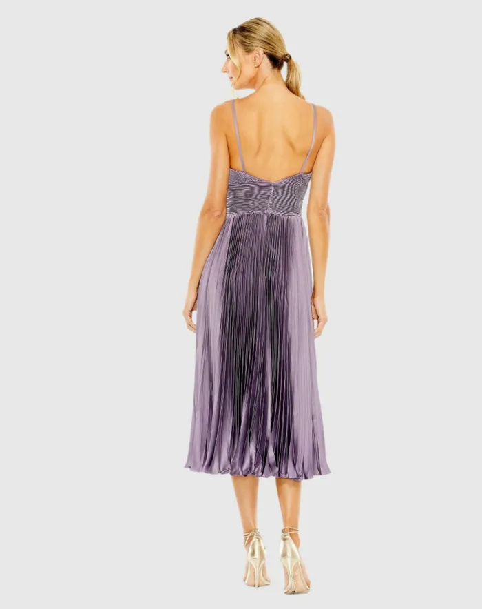 Daytime Dresses Women Mac Duggal Purple Slim Strap Ruched Top Heat Pleated Dress Vintage Lilac