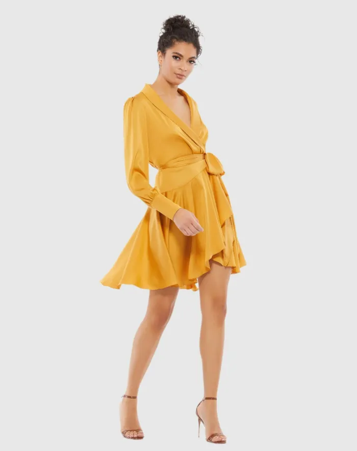 Daytime Dresses Yellow Short Wrap Dress Marigold Mac Duggal Women