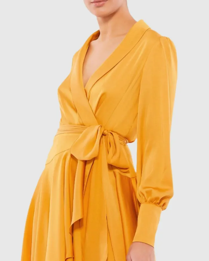 Daytime Dresses Yellow Short Wrap Dress Marigold Mac Duggal Women