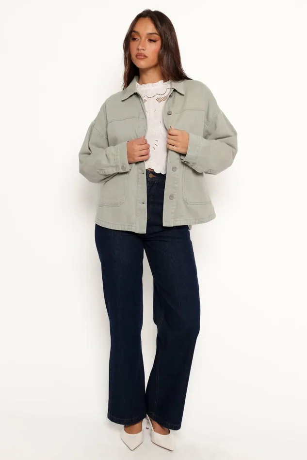 Delana Denim Jacket Green Women Jackets and Coats Petal and Pup