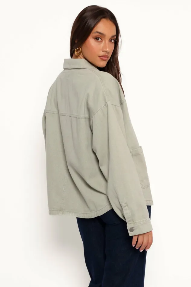 Delana Denim Jacket Green Women Jackets and Coats Petal and Pup