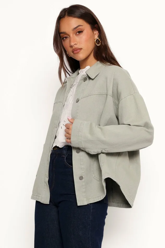 Delana Denim Jacket Green Women Jackets and Coats Petal and Pup