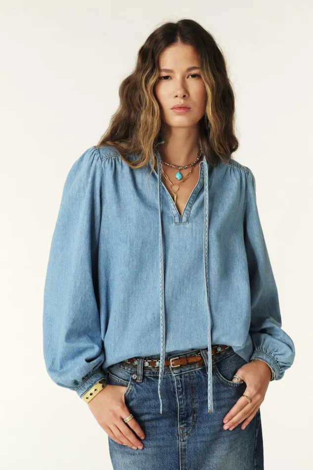 Denim Blouse Louise Blue Women Baandsh Tops and Shirts