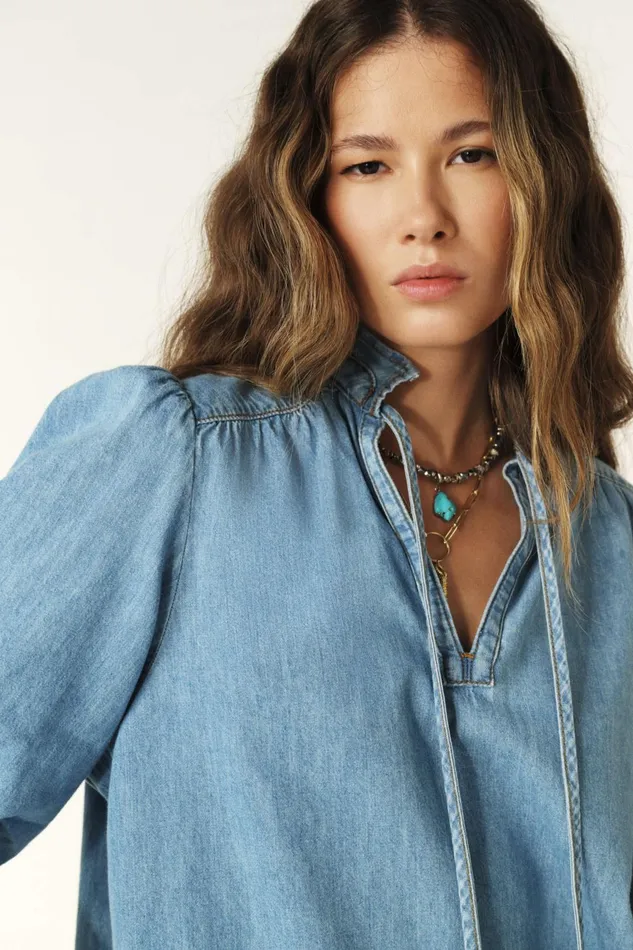 Denim Blouse Louise Blue Women Baandsh Tops and Shirts