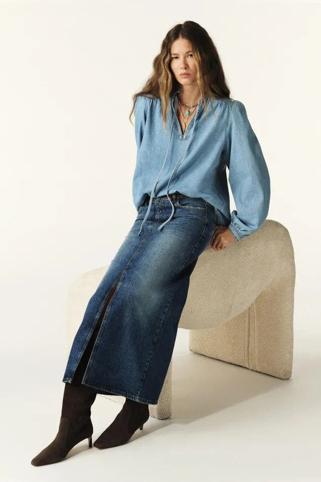 Denim Blouse Louise Blue Women Baandsh Tops and Shirts