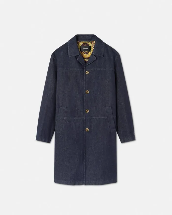 Denim Coat Blue Men Versace Denim