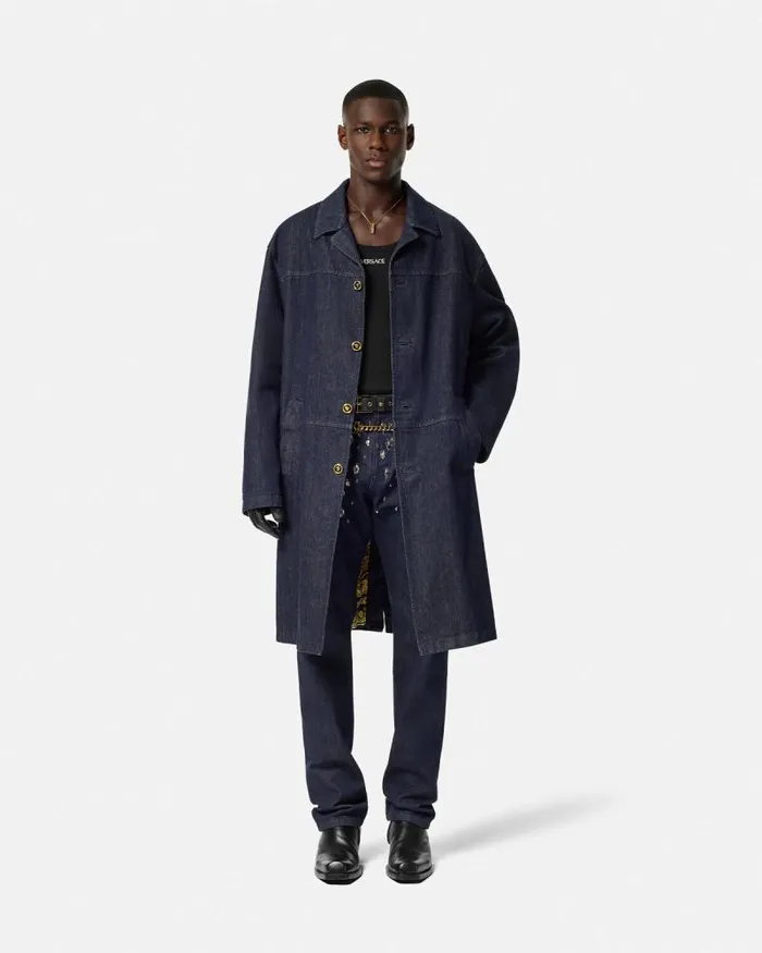 Denim Coat Blue Men Versace Denim