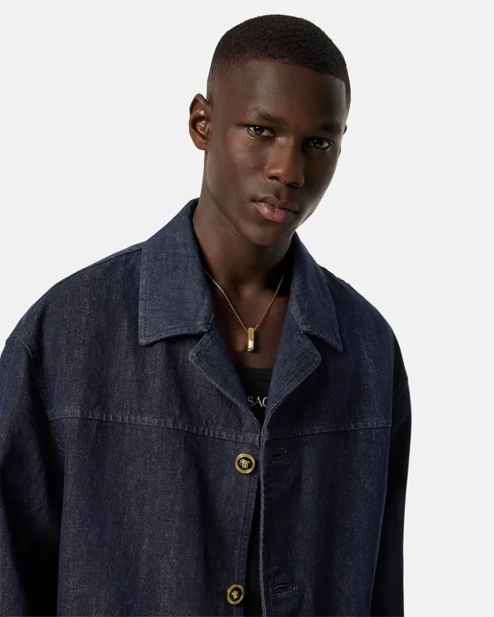 Denim Coat Blue Men Versace Denim