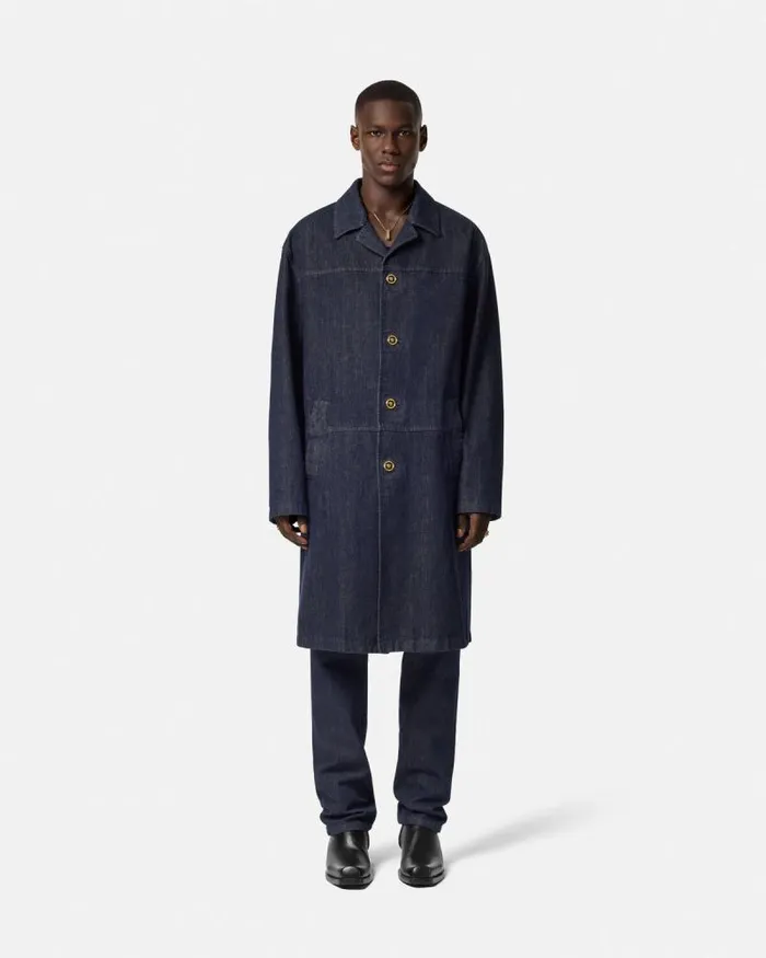 Denim Coat Blue Men Versace Denim