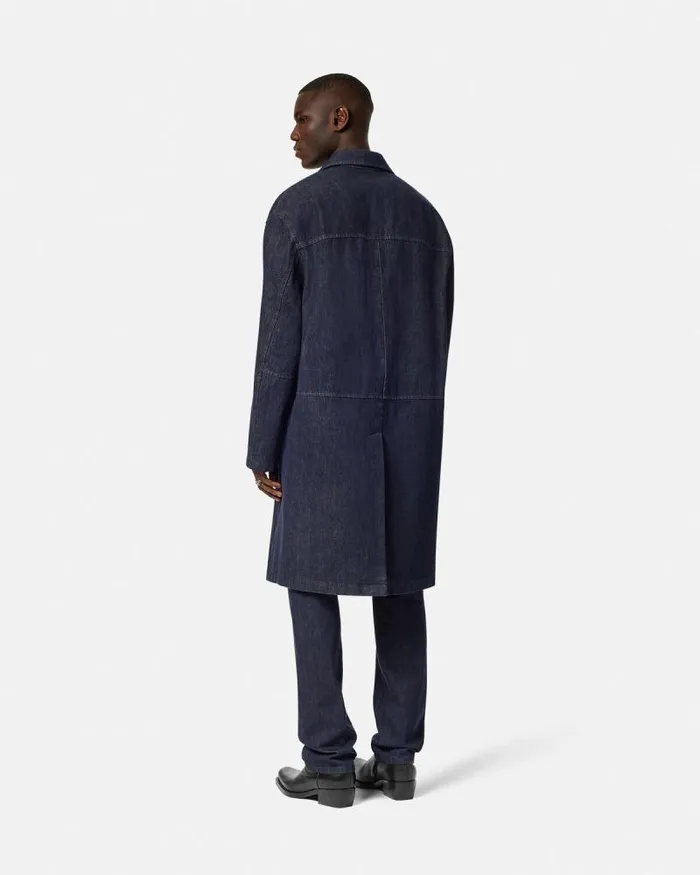 Denim Coat Blue Men Versace Denim