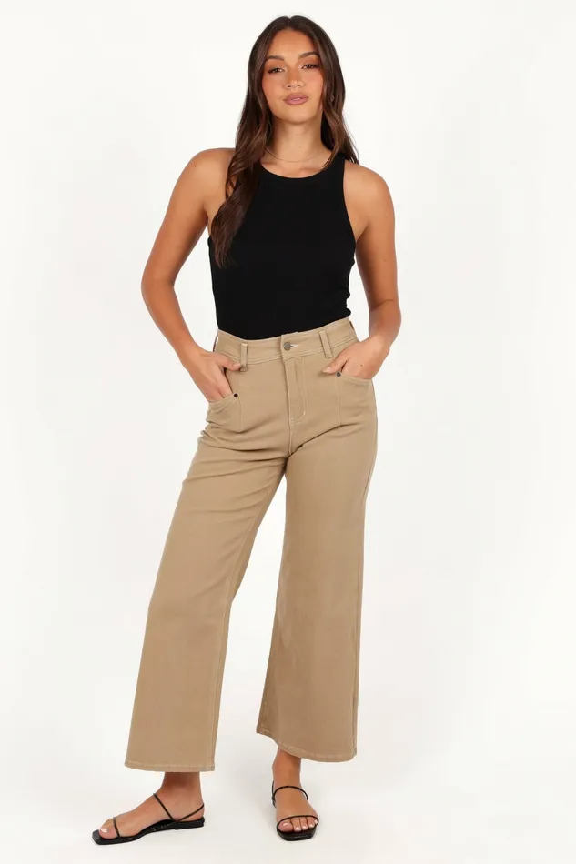 Denim Petal and Pup Women Parson Wide Leg Pant Taupe