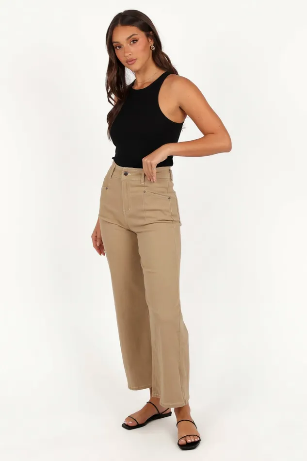 Denim Petal and Pup Women Parson Wide Leg Pant Taupe