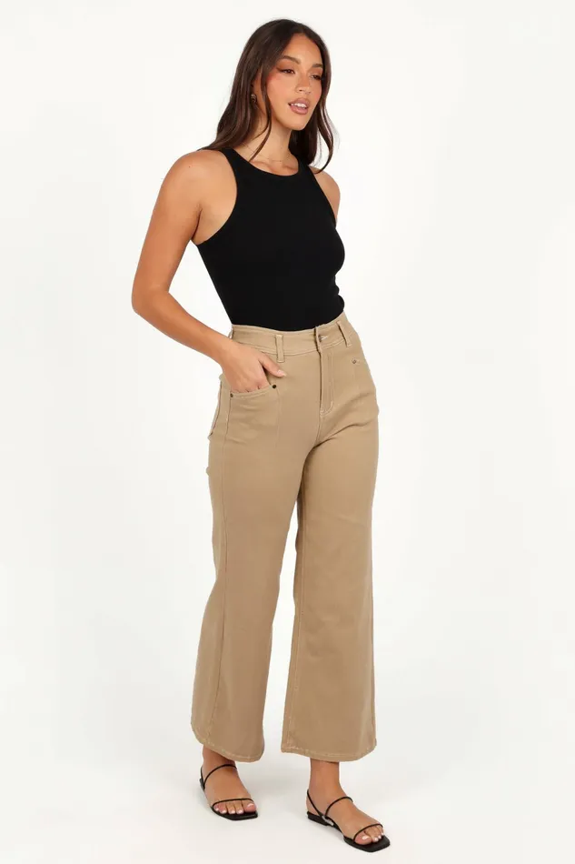Denim Petal and Pup Women Parson Wide Leg Pant Taupe