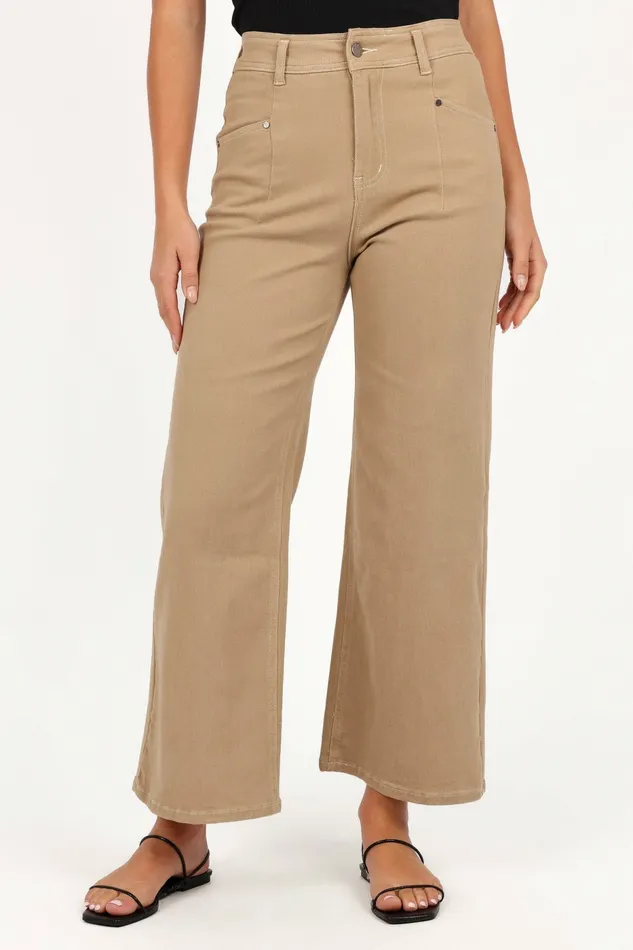 Denim Petal and Pup Women Parson Wide Leg Pant Taupe