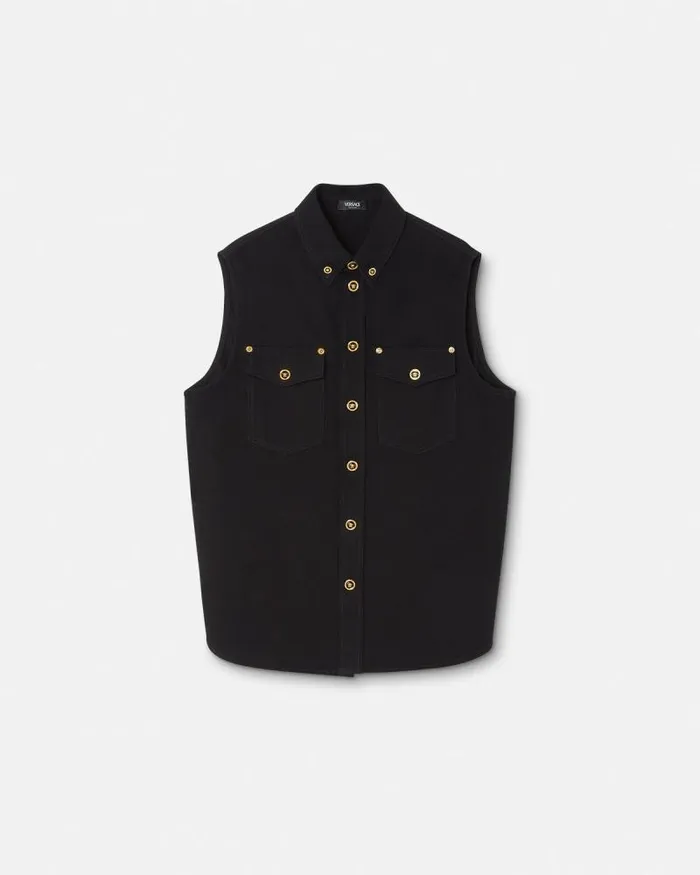 Denim Shirt Vest Black Men Versace Shirts