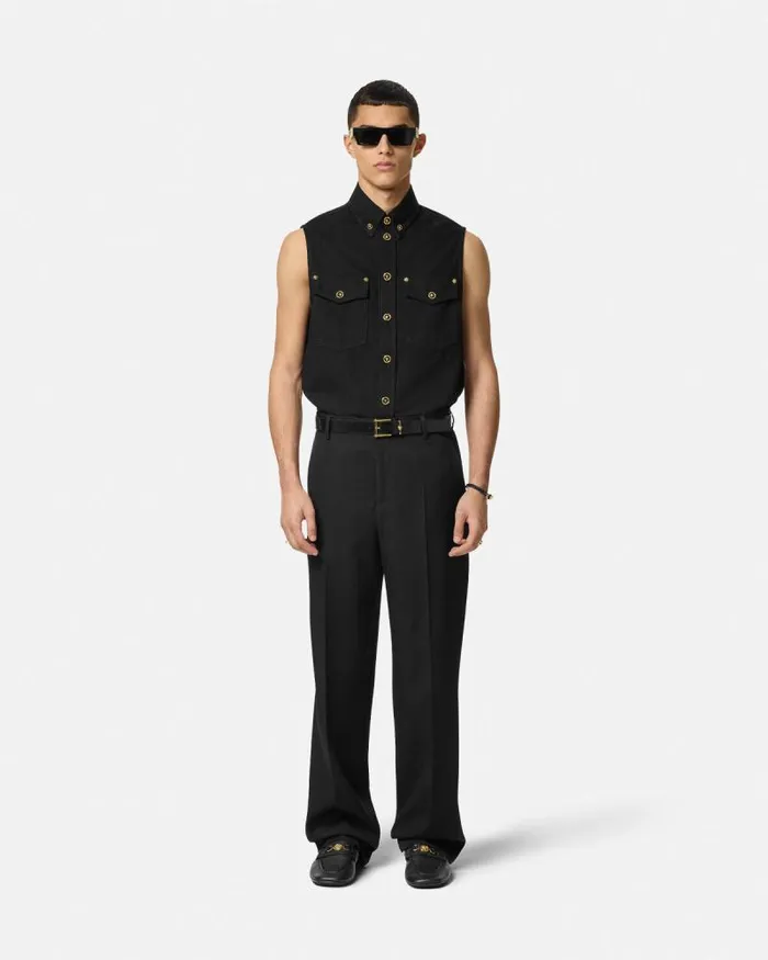 Denim Shirt Vest Black Men Versace Shirts