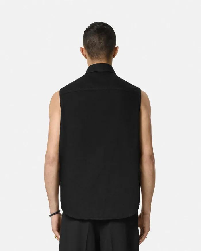 Denim Shirt Vest Black Men Versace Shirts