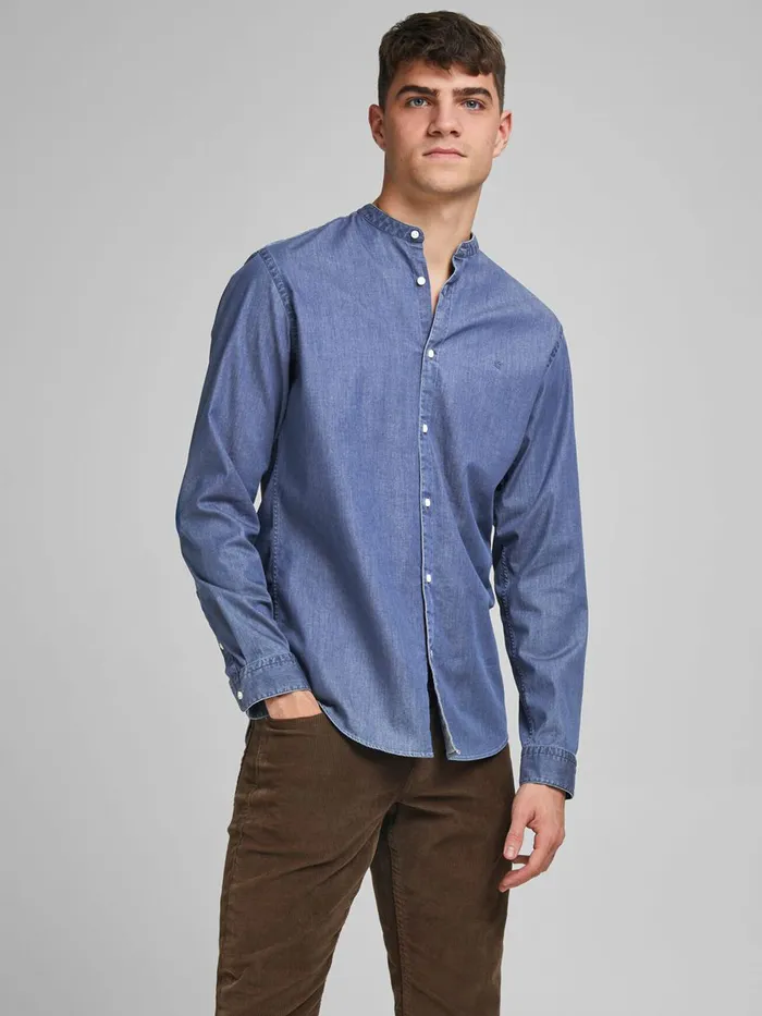 Denim Shirts JACK and JONES Mens SLIM FIT MANDARIN COLLAR DENIM SHIRT Blue Medium Blue Denim On Sale Denim Shirts JACK and JONES Mens SLIM FIT MANDARIN COLLAR DENIM SHIRT Blue Medium Blue Denim On Sale