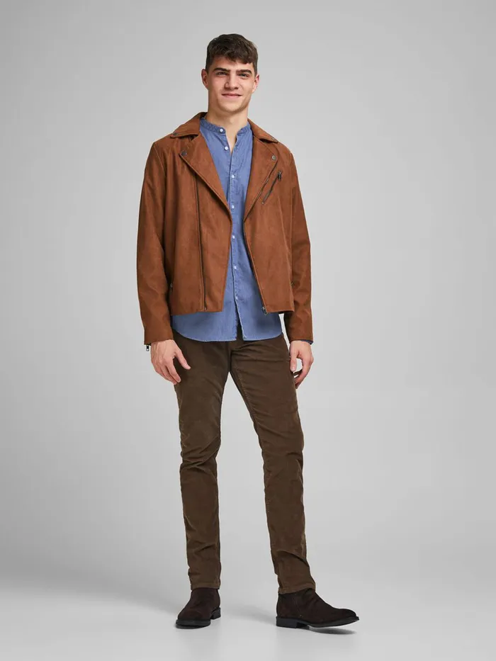 Denim Shirts JACK and JONES Mens SLIM FIT MANDARIN COLLAR DENIM SHIRT Blue Medium Blue Denim On Sale