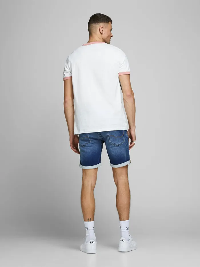 Denim Shorts JACK and JONES Mens RICK ICON GE 006 INDIGO KNIT DENIM SHORTS Blue Blue Denim Near Me