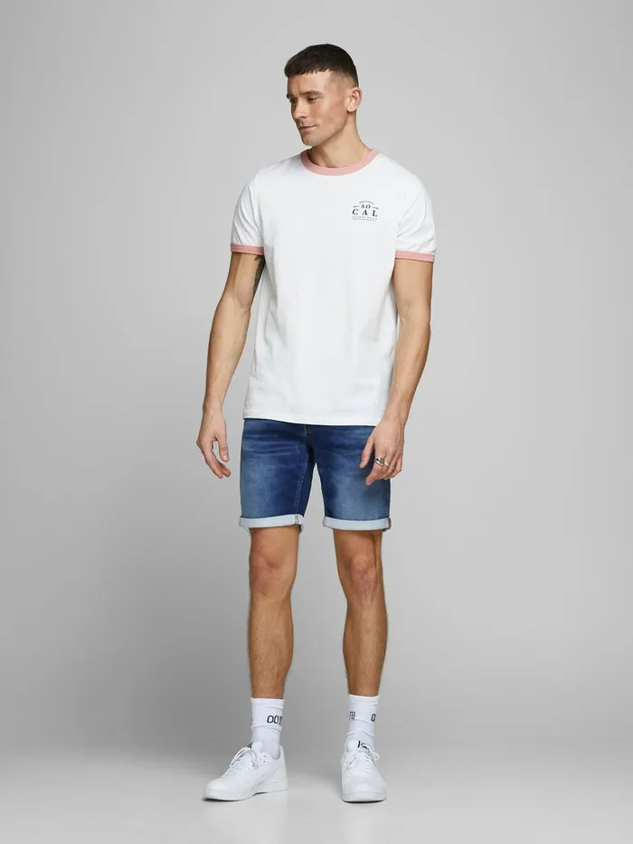 Denim Shorts JACK and JONES Mens RICK ICON GE 006 INDIGO KNIT DENIM SHORTS Blue Blue Denim Near Me