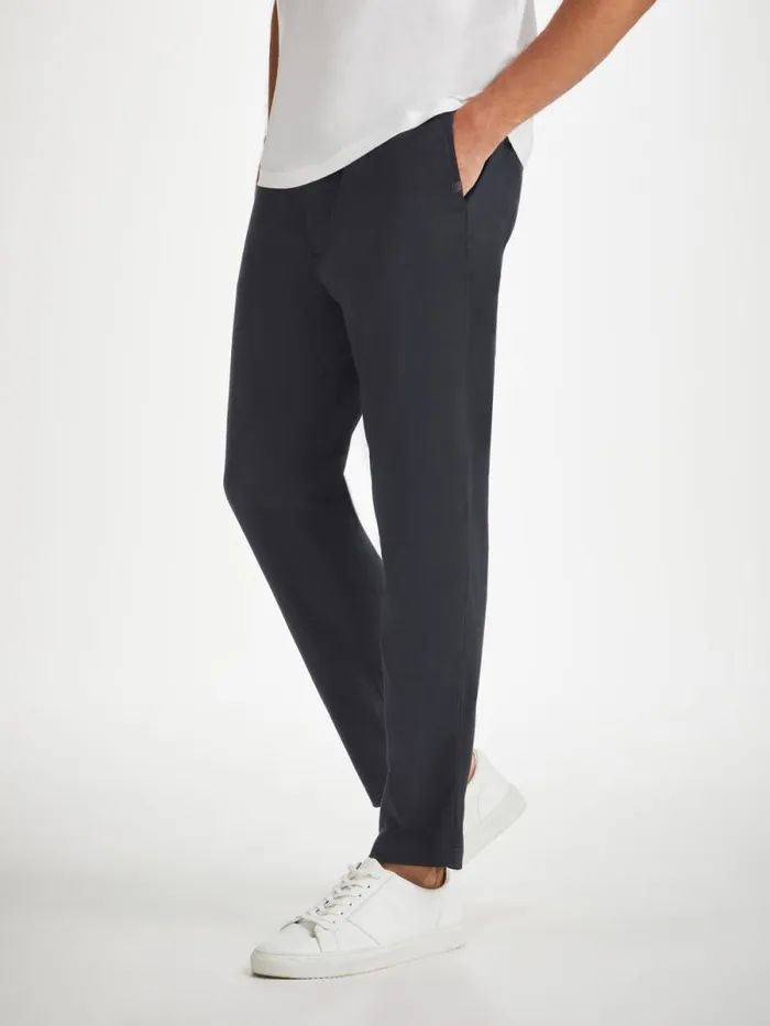 Derek Rose Casual Pants Men Trousers Harris Lyocell Cotton Navy