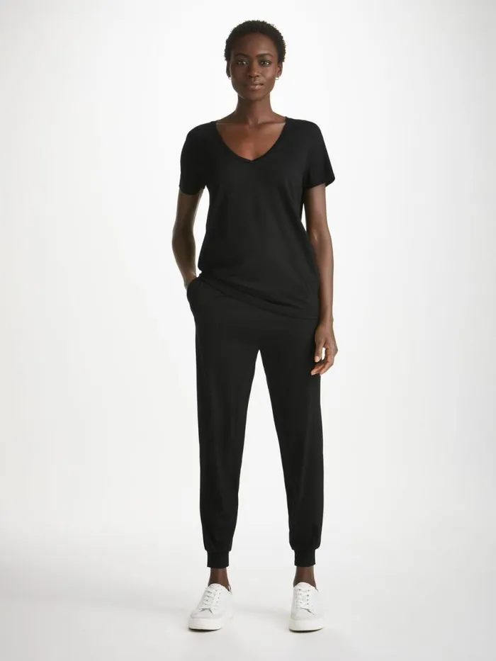 Derek Rose Casual Pants Women Track Pants Basel Micro Modal Stretch Black