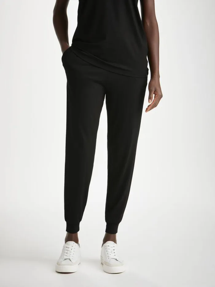 Derek Rose Casual Pants Women Track Pants Basel Micro Modal Stretch Black