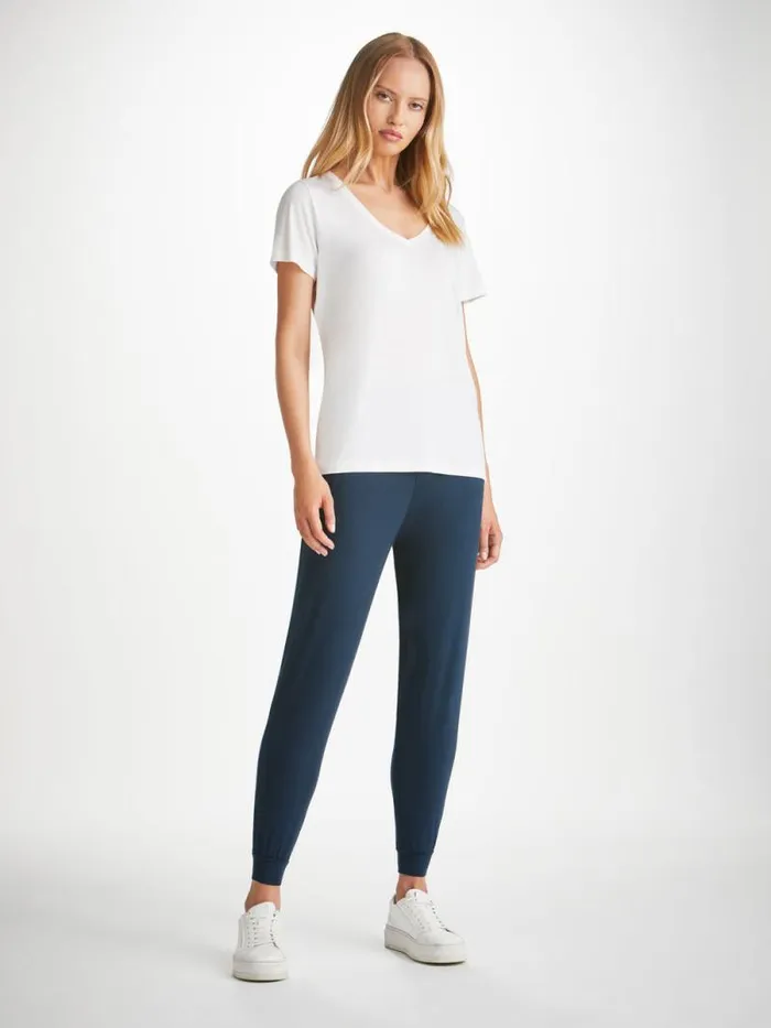 Derek Rose Casual Pants Women Track Pants Basel Micro Modal Stretch Navy