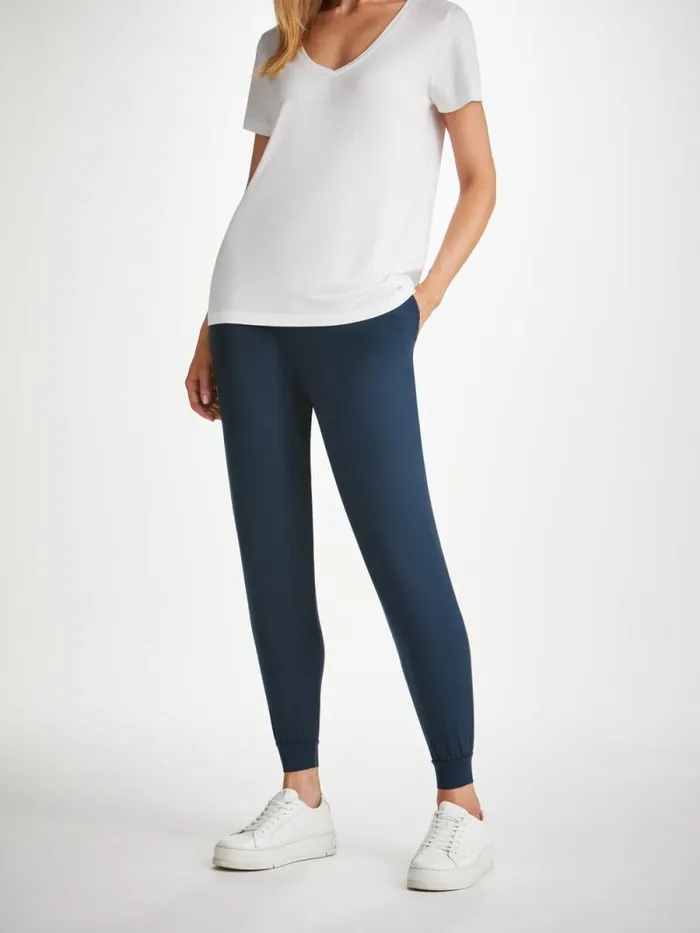 Derek Rose Casual Pants Women Track Pants Basel Micro Modal Stretch Navy