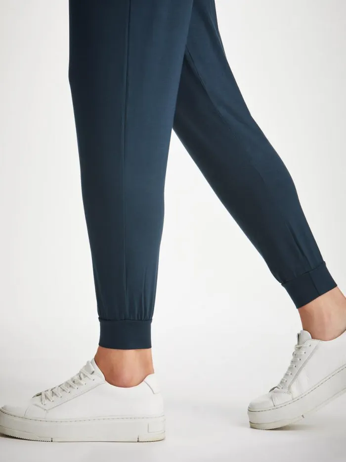 Derek Rose Casual Pants Women Track Pants Basel Micro Modal Stretch Navy