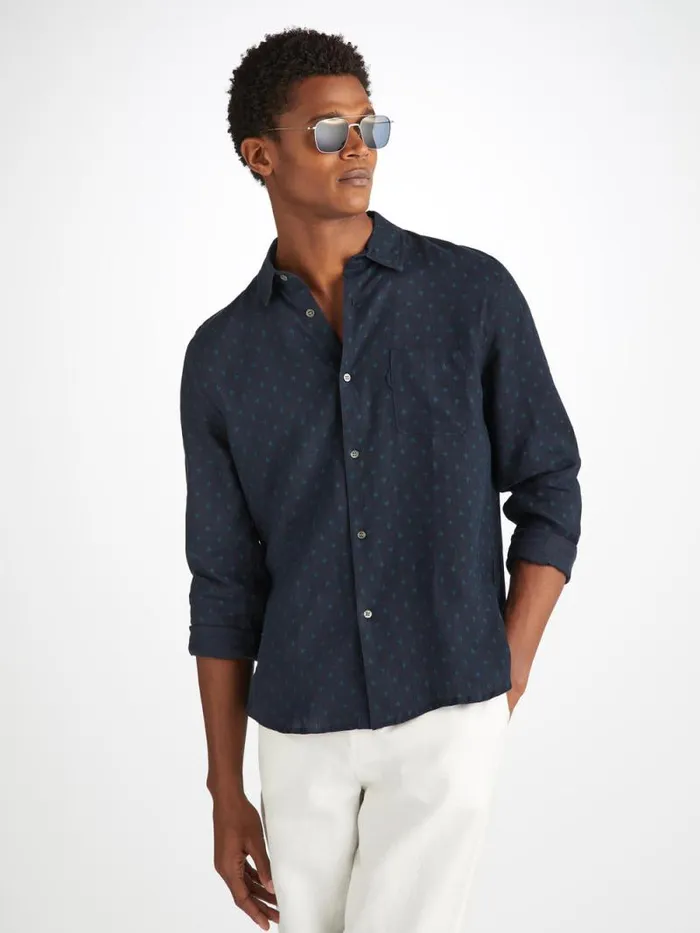 Derek Rose Casual Shirts Men Shirt Milan 25 Linen Navy