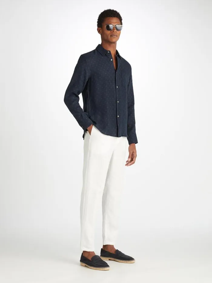 Derek Rose Casual Shirts Men Shirt Milan 25 Linen Navy