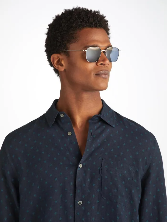 Derek Rose Casual Shirts Men Shirt Milan 25 Linen Navy