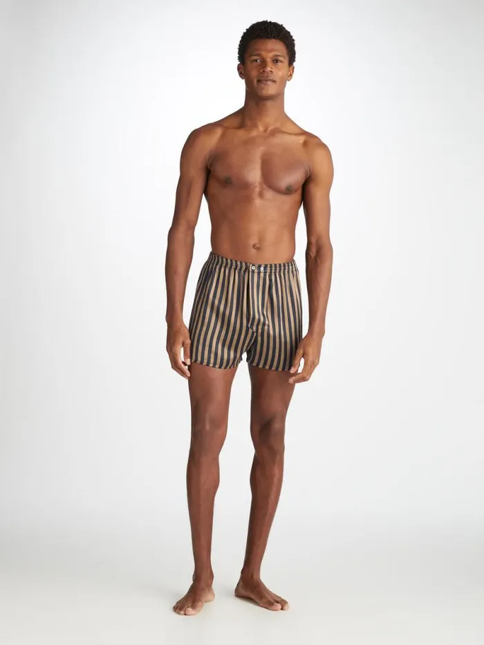 Derek Rose Classic Fit Boxer Shorts Men Classic Fit Boxers Brindisi 107 Silk Satin Navy