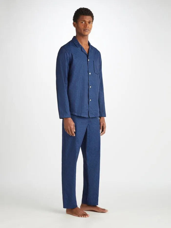 Derek Rose Cotton Pajamas Men Modern Fit Pajamas Paris 27 Cotton Jacquard Navy