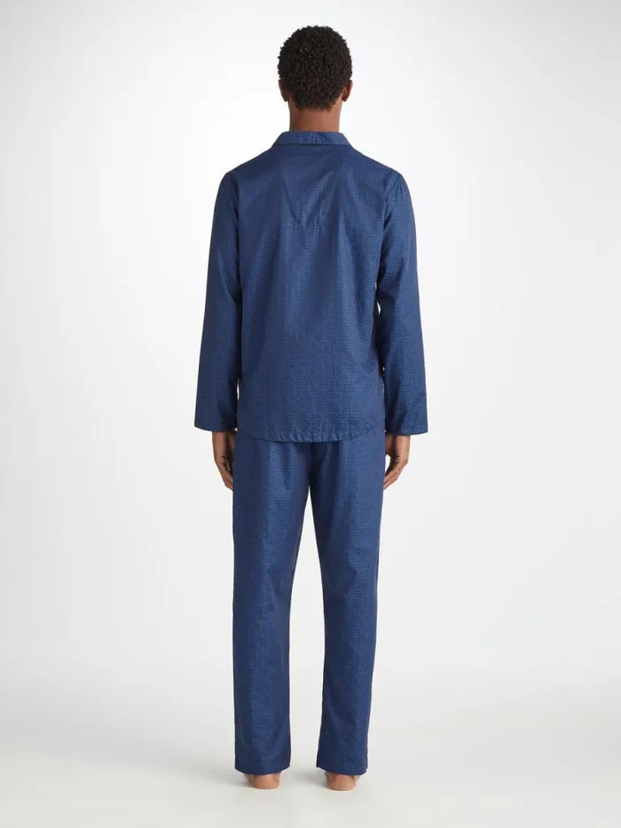 Derek Rose Cotton Pajamas Men Modern Fit Pajamas Paris 27 Cotton Jacquard Navy
