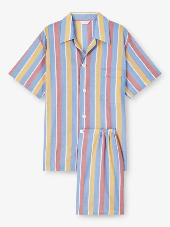 Derek Rose Cotton Pajamas Men Short Pajamas Amalfi 19 Cotton Batiste Multi