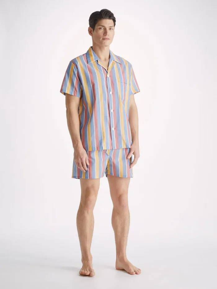 Derek Rose Cotton Pajamas Men Short Pajamas Amalfi 19 Cotton Batiste Multi