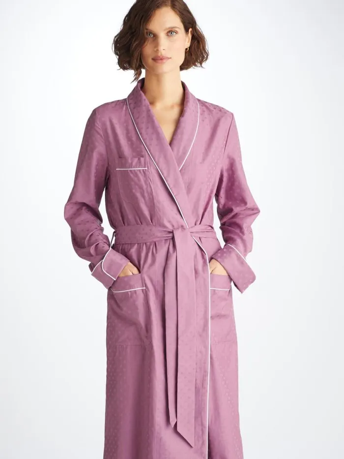 Derek Rose Cotton Pajamas Women Long Robe Kate 10 Cotton Jacquard Purple
