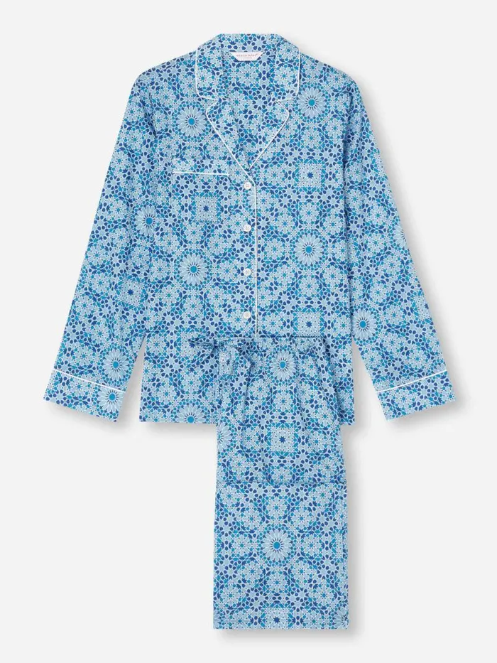 Derek Rose Cotton Pajamas Women Pajamas Ledbury 69 Cotton Batiste Blue